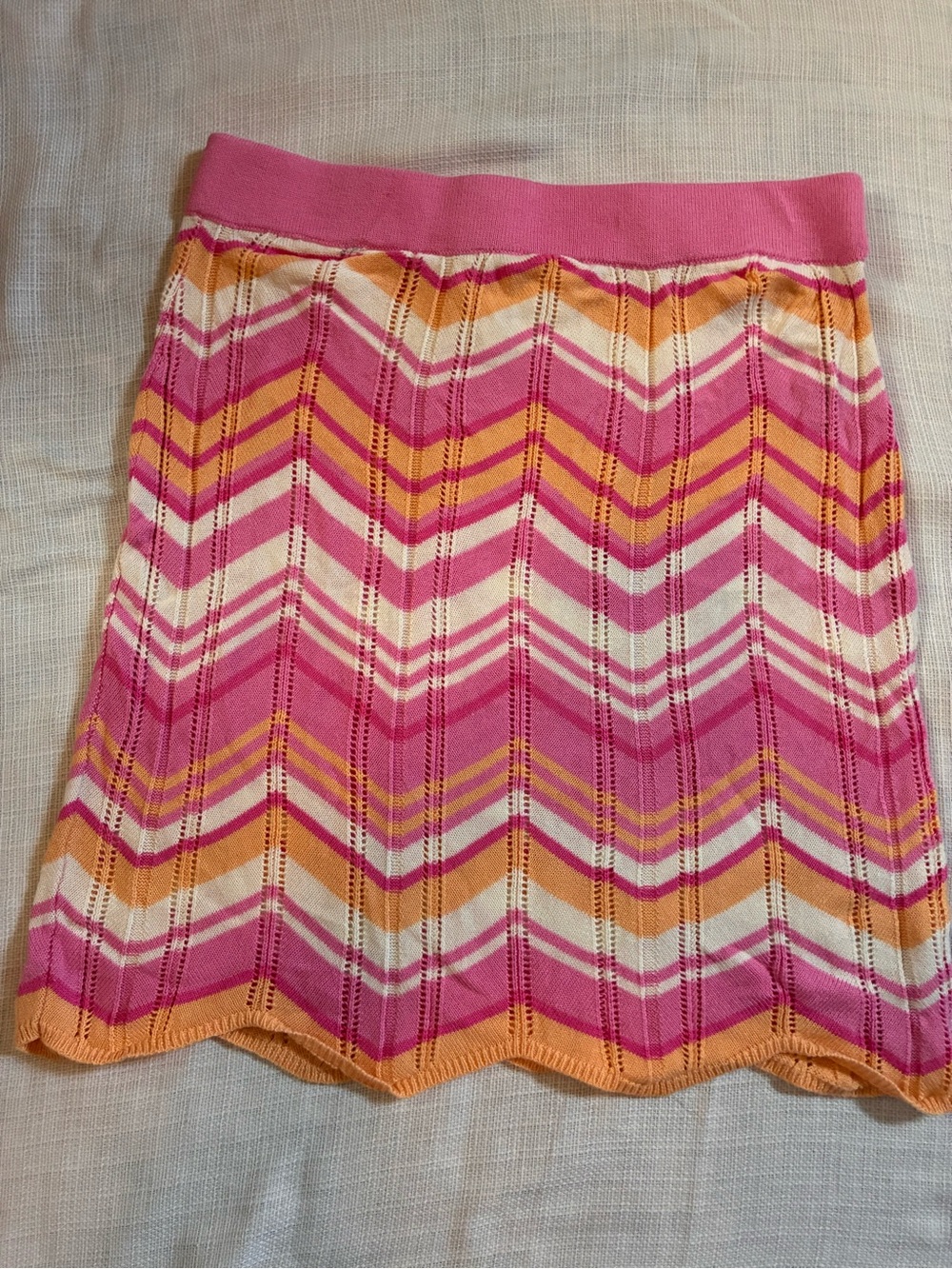Jessica Simpson Pink Chevron Knit Mini Skirt with Orange and Cream Stripes